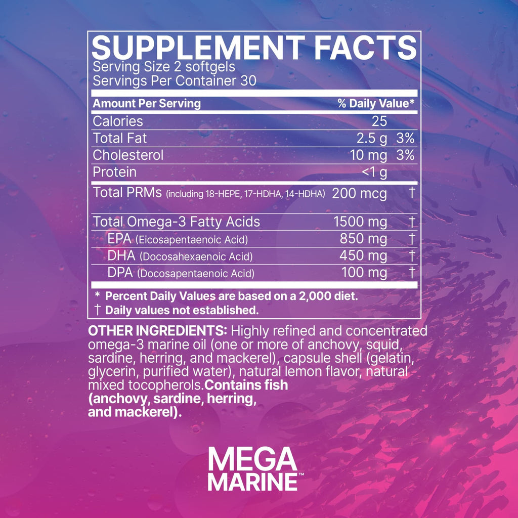 Microbiome Labs MegaMarine Omega 3 Fish Oil Supplements - Gut-Specific EPA DHA Omega 3 Supplement with DPA for Gut Health - Support Immune & Gut Barrier Function (60 Softgels) - TrustMedUSA
