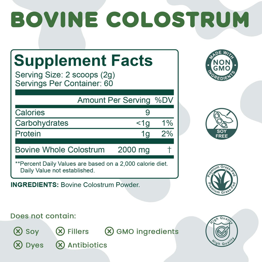 MICYDELAS Bovine Colostrum Supplement Powder 50% IgG Premium Bovine Colostrum for Gut Health Support, Immune Support, Muscle Recovery & Overall Wellness, Grass Fed, Non-GMO, Unflavored, 60 Servings - TrustMedUSA