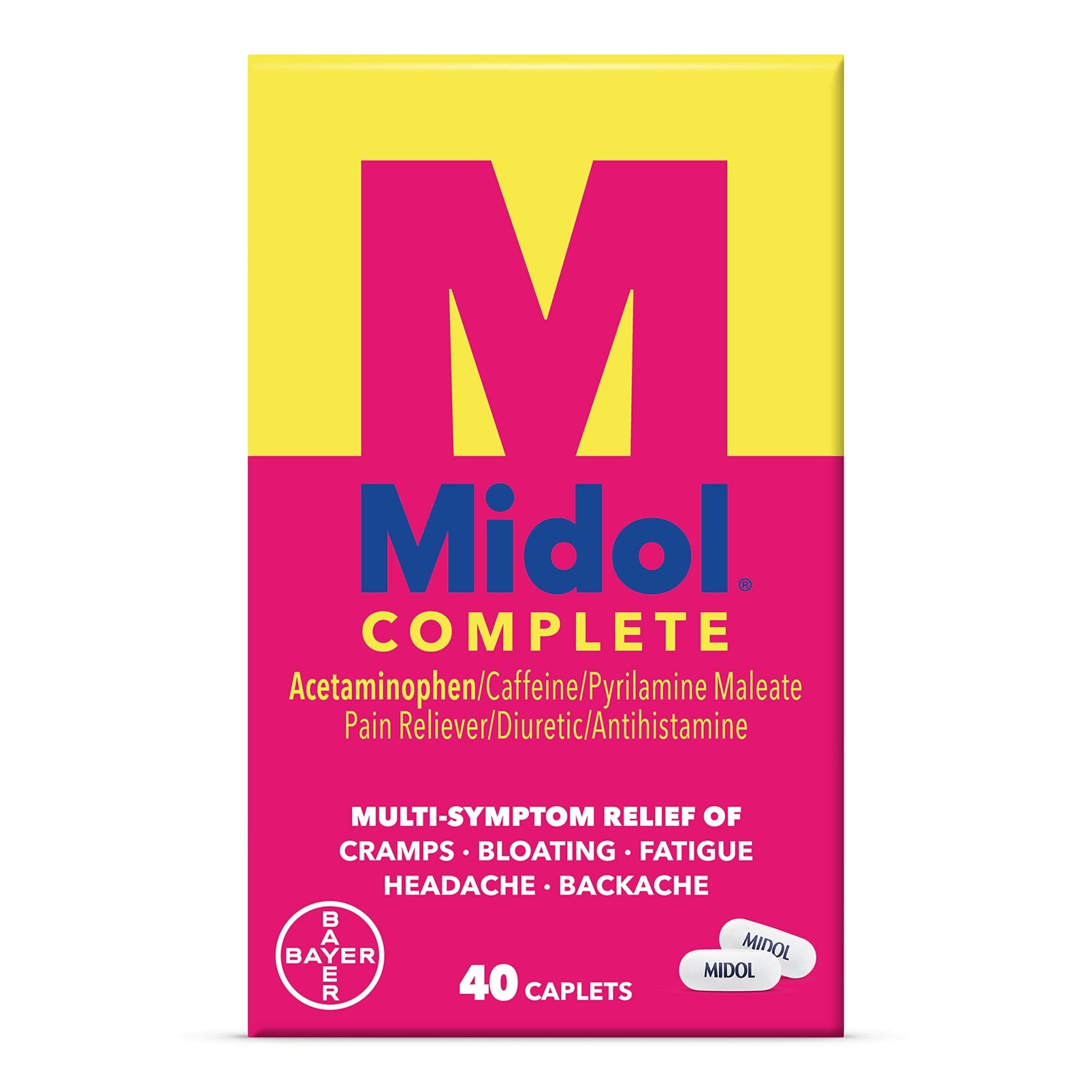 Midol Complete Menstrual Pain Relief Caplets, 40 Count - Provides Cramp, Headache, and Bloating Relief - Maple Wellness Supplements