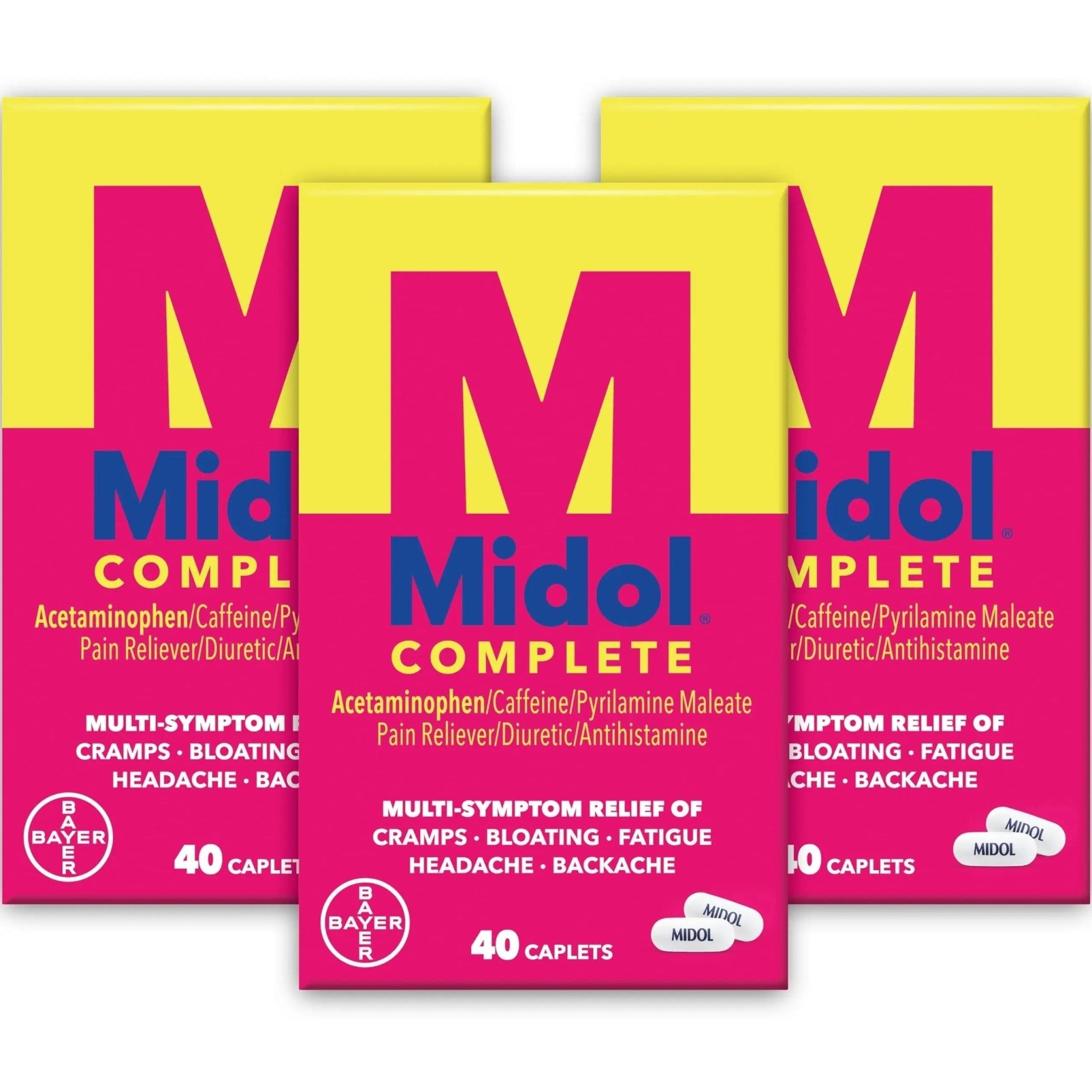 Midol Complete Menstrual Pain Relief Caplets with Acetaminophen for Period Cramps, and Menstrual Symptom Relief - 40 Count (Pack of 3) (Packaging May Vary) - TrustMedUSA