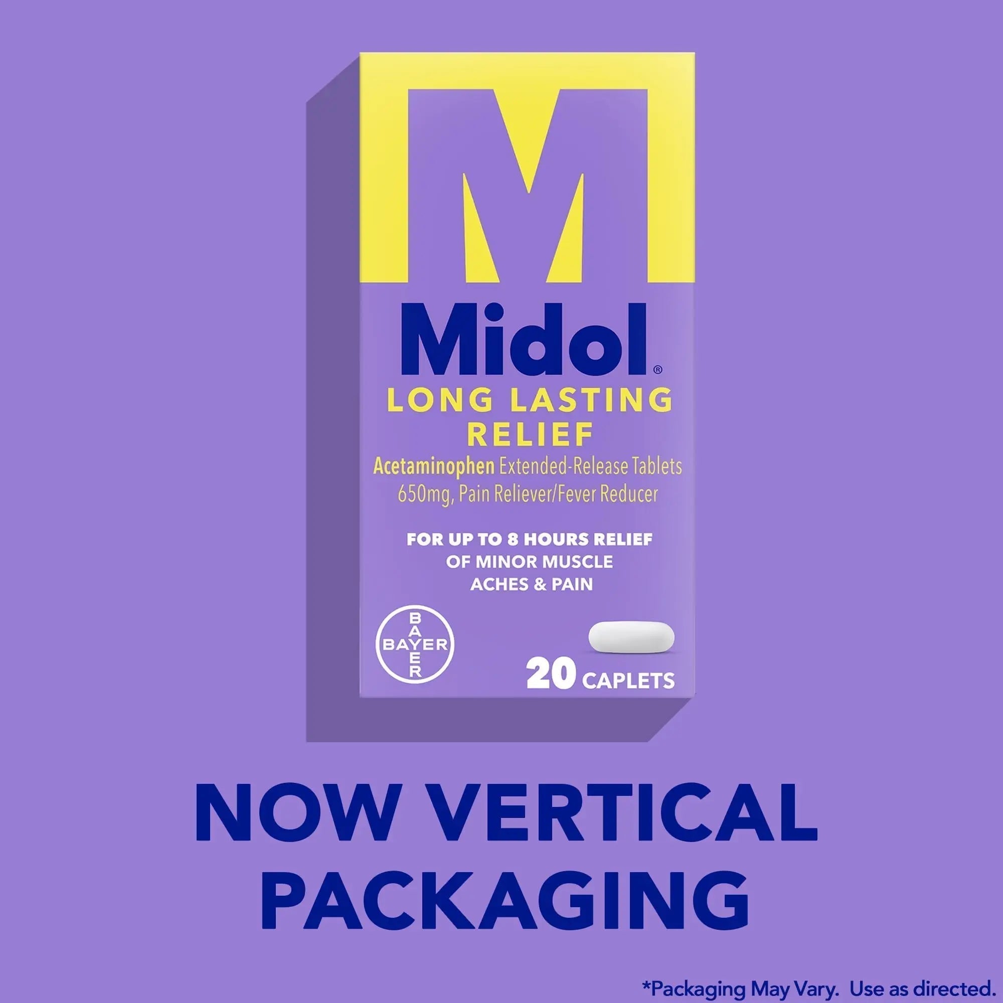 Midol Long Lasting Relief 20ct: Midol Long Lasting Relief, Menstrual Symptom Reliever & Fever Reducer, Caplets with Acetaminophen for Menstrual Pain Relief - 20 Count (Packaging May Vary) - TrustMedUSA