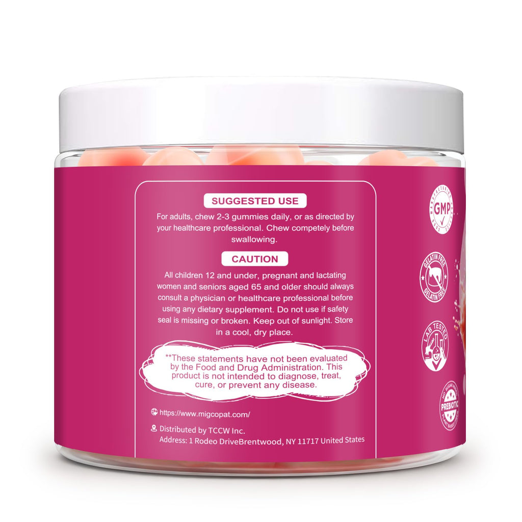 Migcopat 10G Fiber Gummies with Collagen Peptides, Hyaluronic Acid, Vitamin C, ACV, 30 Billion CFU Probiotics – Sugar Free Collagen Gummy for Skin, Hair & Nails - TrustMedUSA
