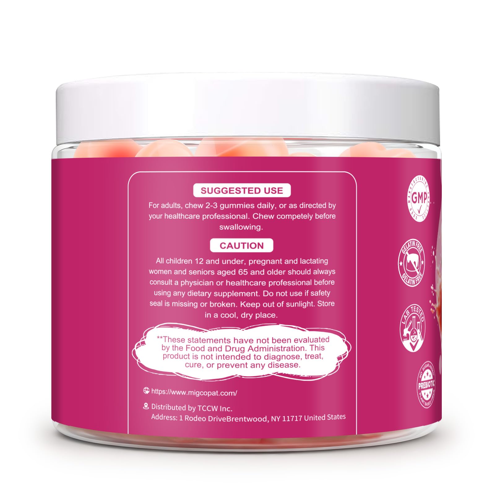 Migcopat 10G Fiber Gummies with Collagen Peptides, Hyaluronic Acid, Vitamin C, ACV, 30 Billion CFU Probiotics – Sugar Free Collagen Gummy for Skin, Hair & Nails - TrustMedUSA