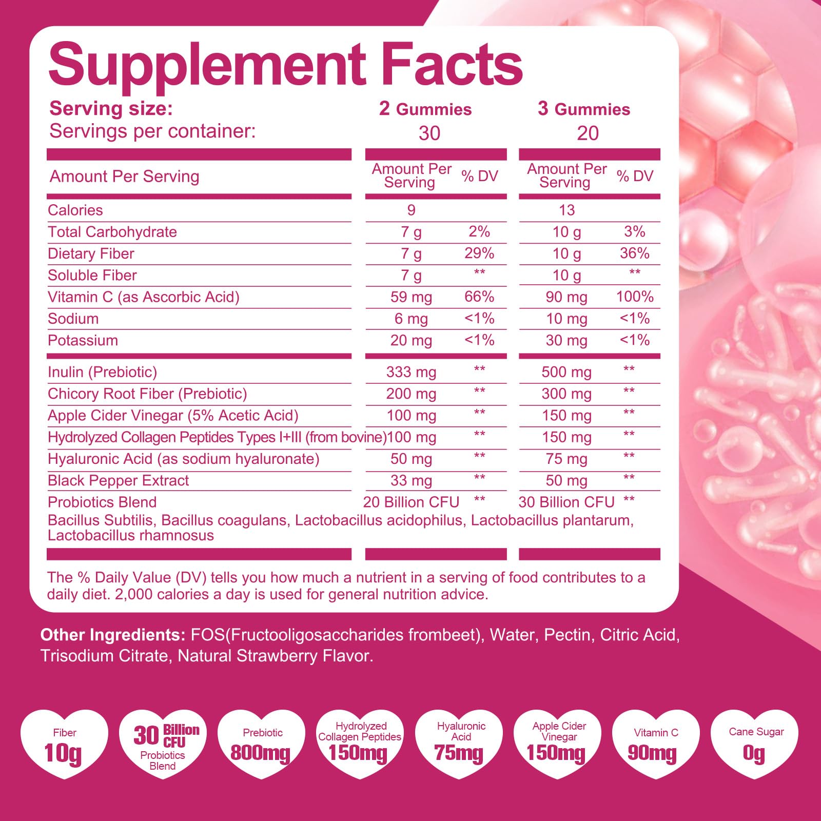 Migcopat 10G Fiber Gummies with Collagen Peptides, Hyaluronic Acid, Vitamin C, ACV, 30 Billion CFU Probiotics – Sugar Free Collagen Gummy for Skin, Hair & Nails - TrustMedUSA