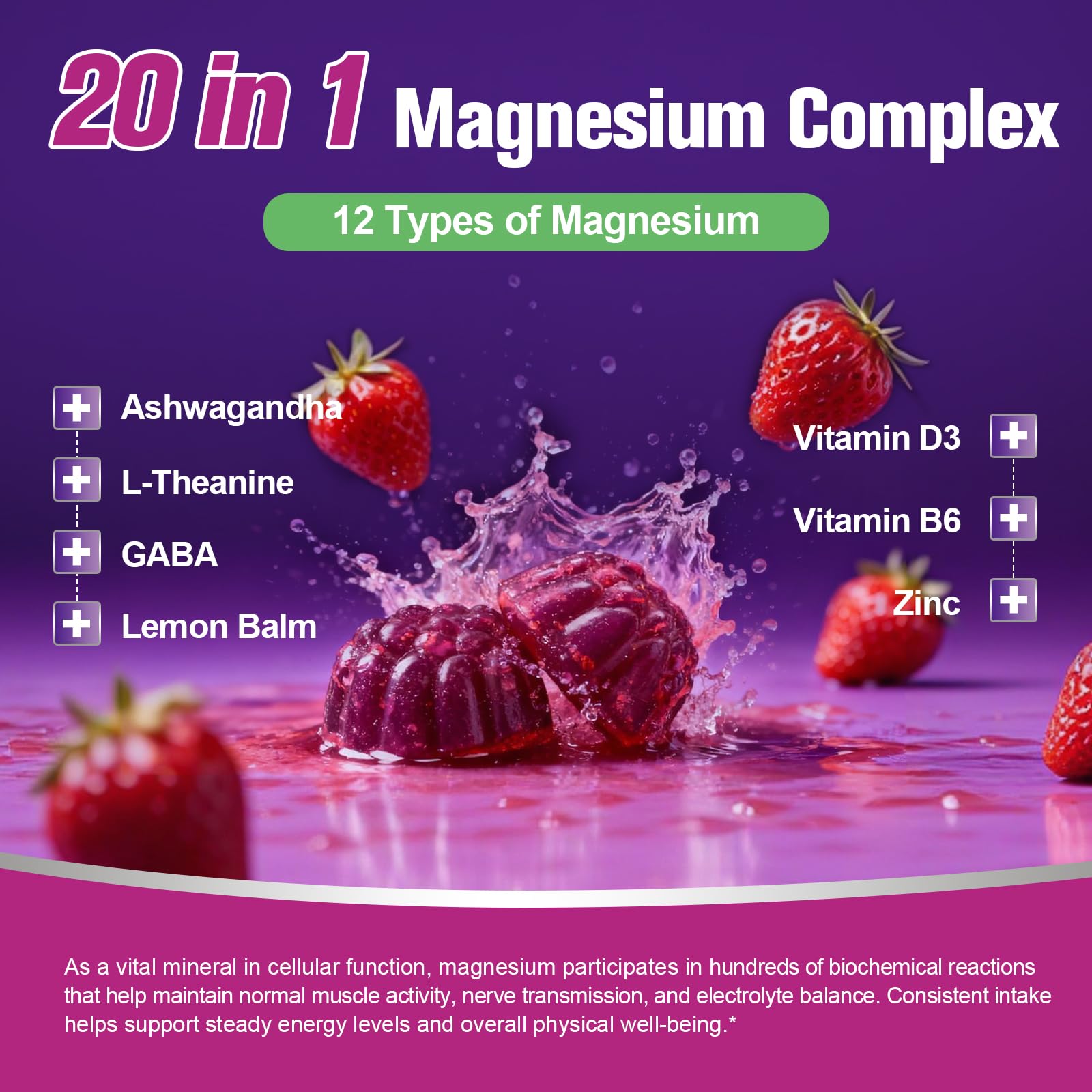 Migcopat Magnesium Complex Gummies, 20 in 1 Magnesium Gummy with Glycinate Citrate Malate Taurate - Ashwagandha, L-Theanine, D3&Zinc for Relaxation, - TrustMedUSA