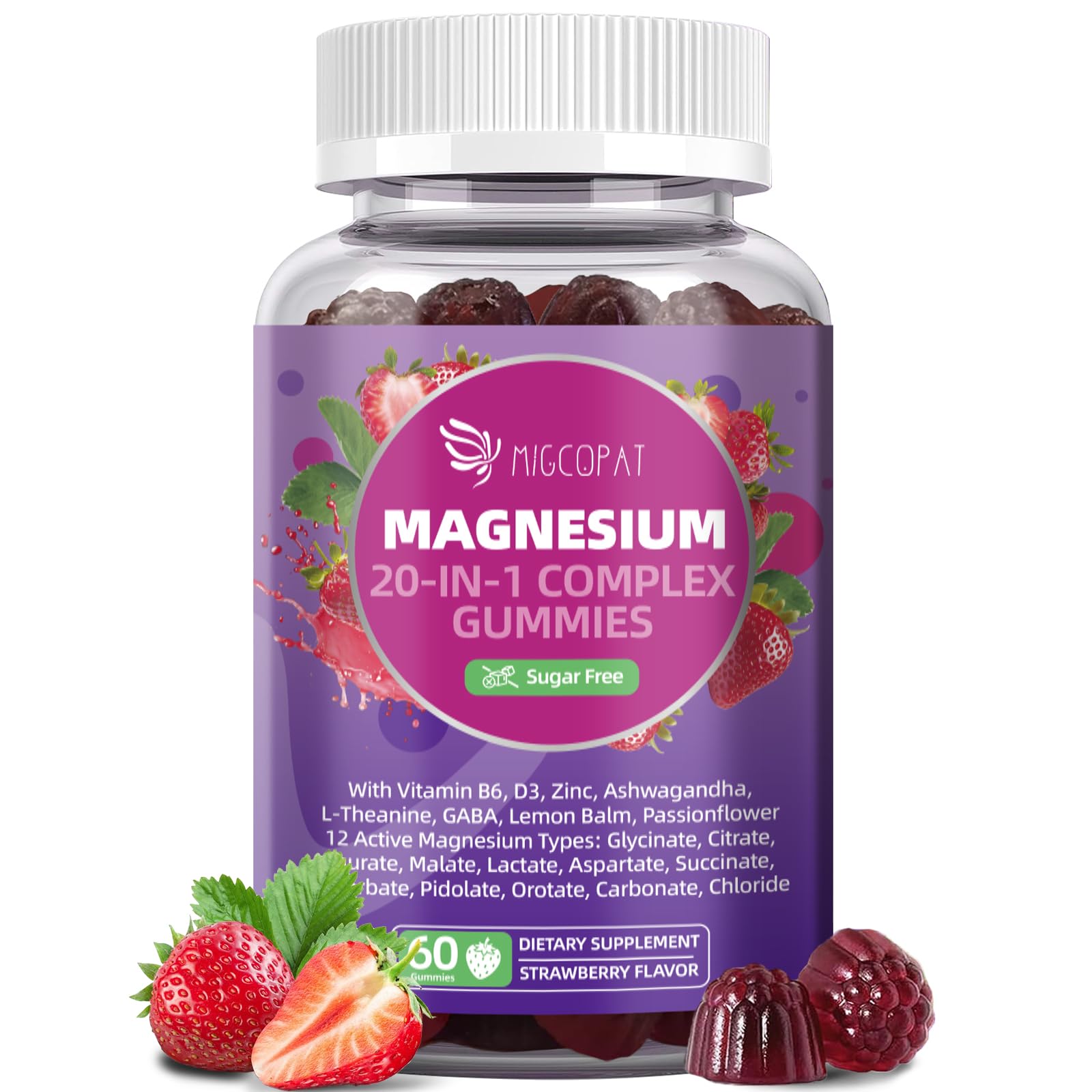 Migcopat Magnesium Complex Gummies, 20 in 1 Magnesium Gummy with Glycinate Citrate Malate Taurate - Ashwagandha, L-Theanine, D3&Zinc for Relaxation, - TrustMedUSA