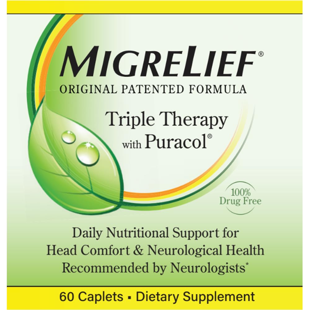 MigreLief Original Triple Therapy with Puracol - Nutritional Support for Migraine Sufferers - 60 Caplets/1 Month Supply - TrustMedUSA