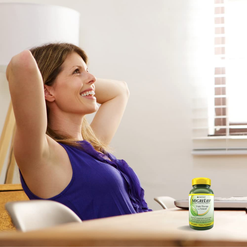 MigreLief Original Triple Therapy with Puracol - Nutritional Support for Migraine Sufferers - 60 Caplets/1 Month Supply - TrustMedUSA