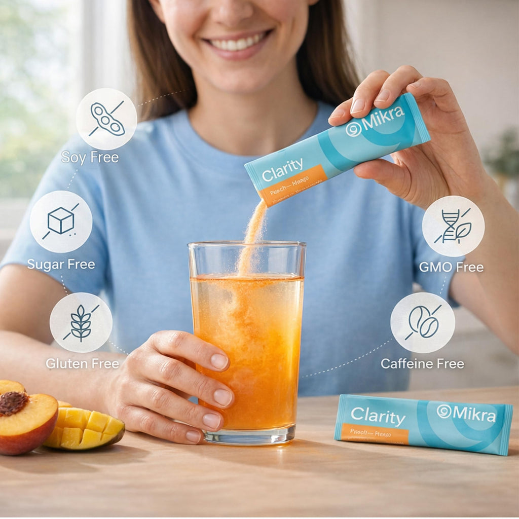 Mikra Clarity Nootropic Focus Drink Mix - Daily Cognitive & Calm Support Formula with Citicoline, Lion’s Mane & L-Theanine - Calm Drink Mix & Focus Aid for Energy and Clarity - 14 Single-Serve Sachets - Maple Wellness Supplements