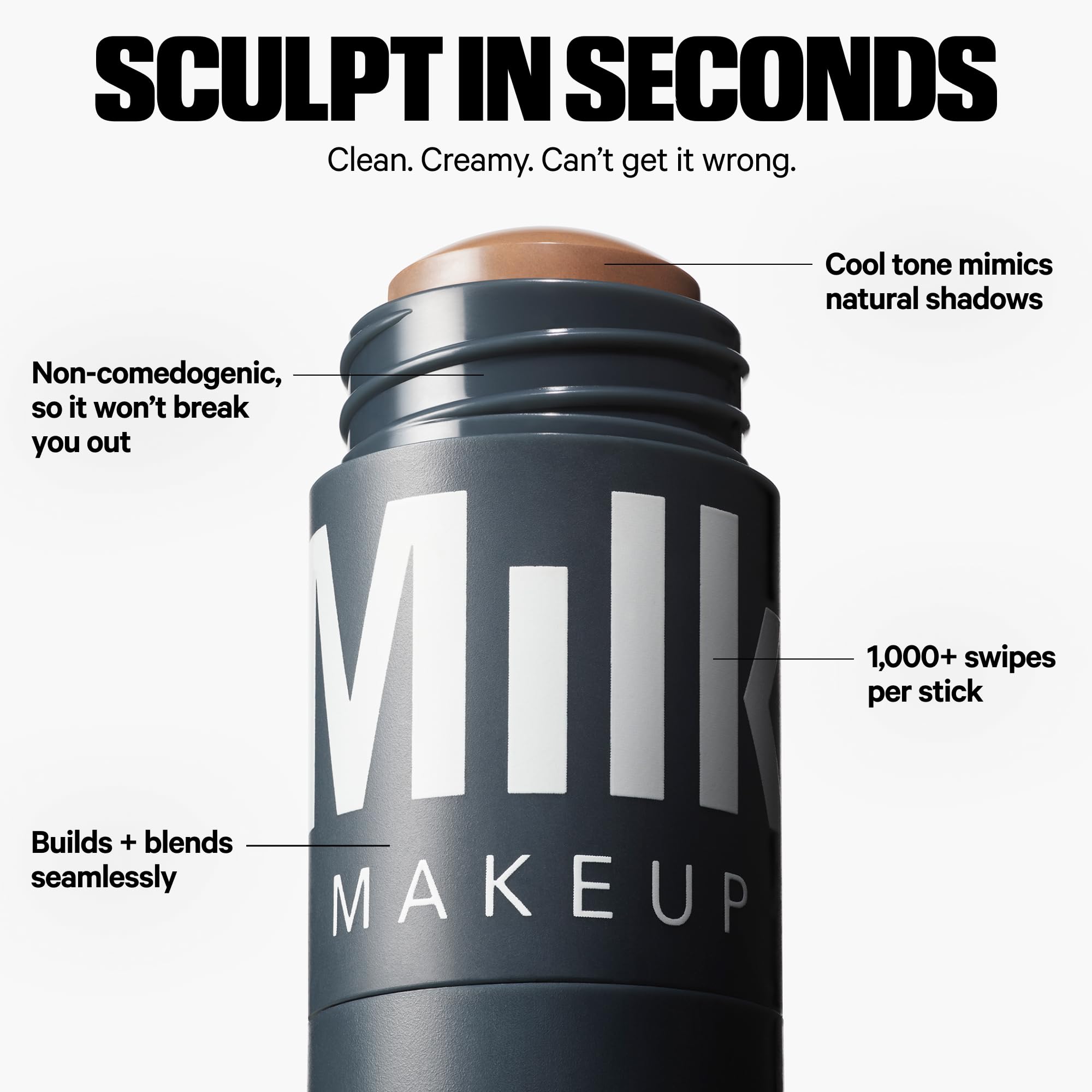 Milk Makeup Sculpt Stick – Cool-Toned Cream Contour Stick Adds Depth, Dimension + Shape for Natural-Looking Shadows – Hydrating, Buildable Formula w/Thyme Extract – Toasted (Fair to Light), 0.19 oz - TrustMedUSA