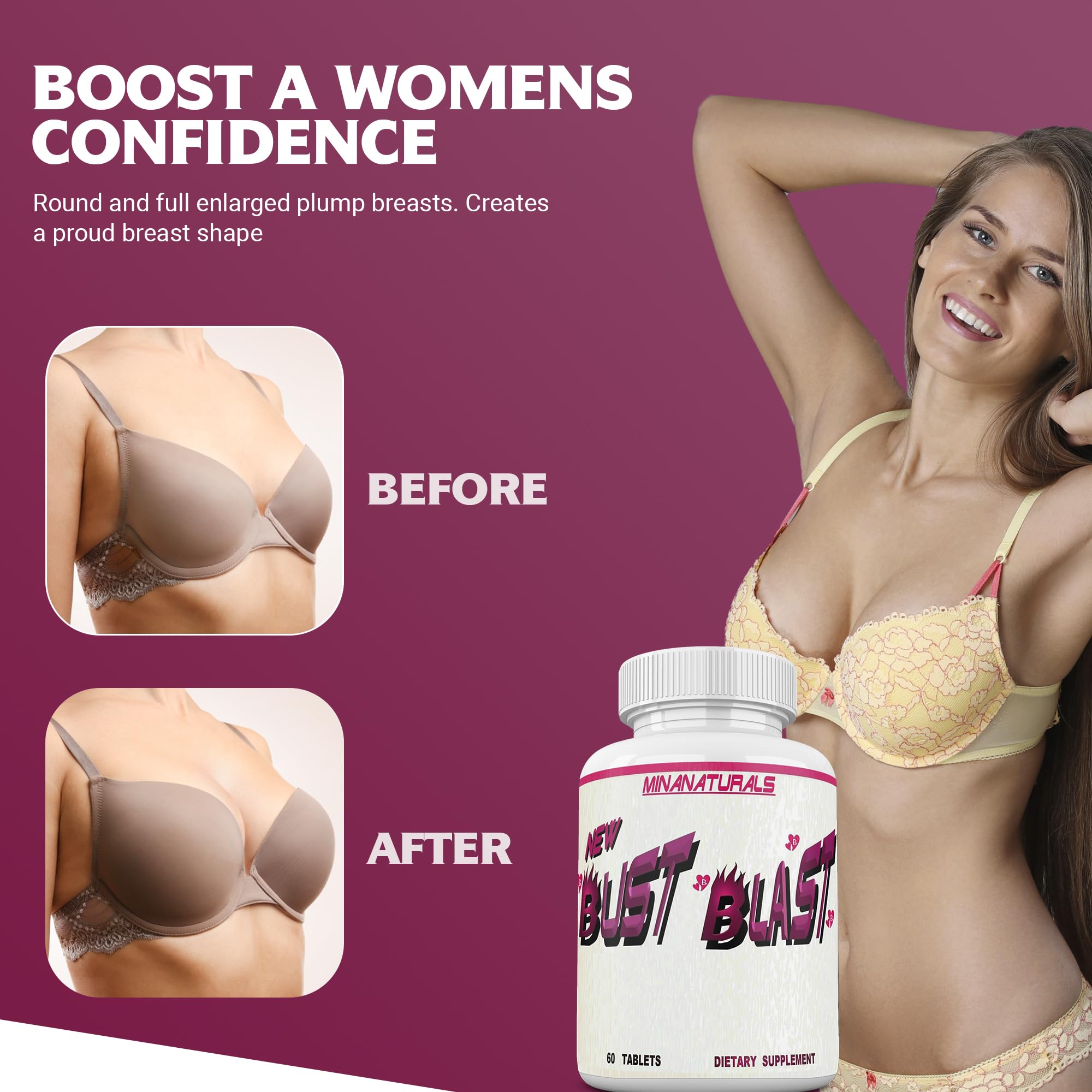 MINANATURALS Bust Blast Loaded Increase Breast Size Fast. Female Breast Enhancement - Bigger Boobs and Butt Pills. 60 Tablets - TrustMedUSA