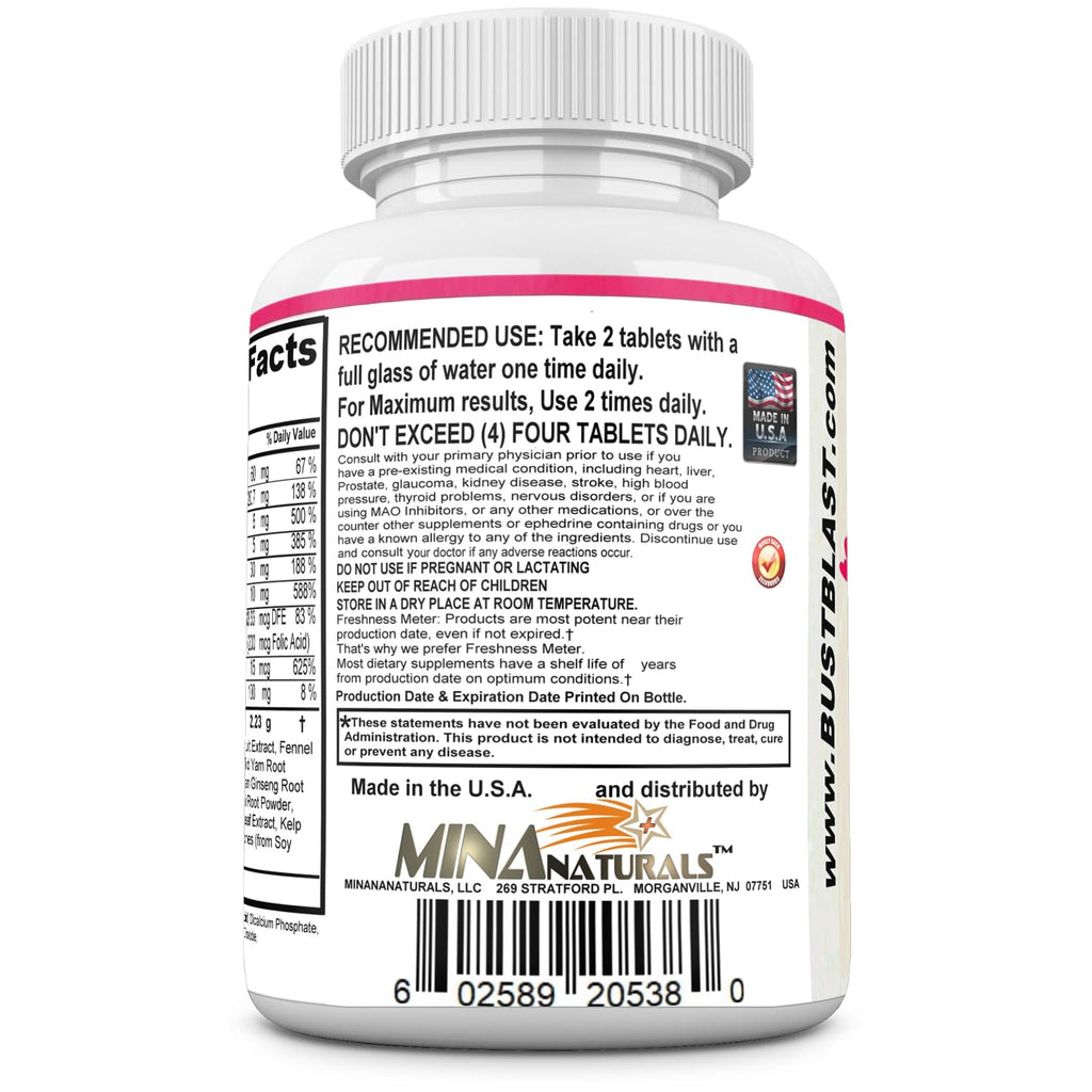 MINANATURALS Bust Blast Loaded Increase Breast Size Fast. Female Breast Enhancement - Bigger Boobs and Butt Pills. 60 Tablets - TrustMedUSA