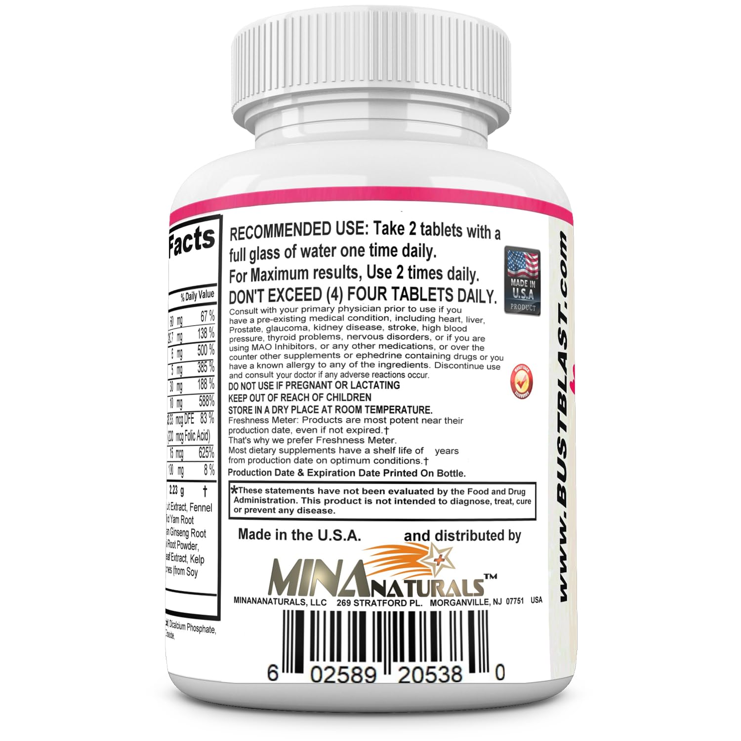 MINANATURALS Bust Blast Loaded Increase Breast Size Fast. Female Breast Enhancement - Bigger Boobs and Butt Pills. 60 Tablets - TrustMedUSA