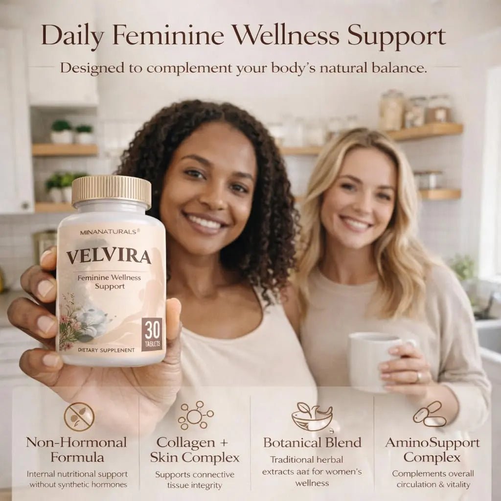 MINANATURALS VELVIRA Feminine Wellness Support Supplement for Women Herbal Rejuvenation Formula with Vitamins, Amino Acids & Collagen 30 Tablets - TrustMedUSA