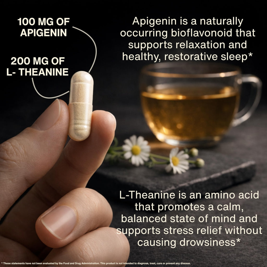 Mindvance Apigenin 100mg with L-Theanine 200mg Supplement Capsules for Sleep Support, Relaxation, Clarity & Calm | Melatonin Free | 60 Vegan Capsules - TrustMedUSA
