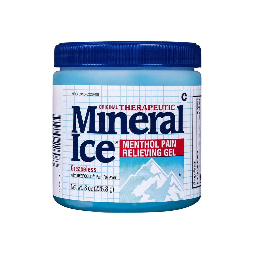 Mineral Ice Original Therapeutic Menthol Pain Relief Gel. Greaseless with "Deepcold" Pain Reliever. Provides Cooling & Penetrating Relief for Arthritis, Simple Backache, Strains & Sprains (8 Ounce) - Maple Wellness Supplements