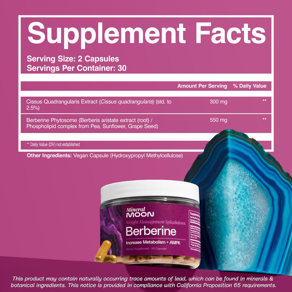 Mineral Moon Premium Berberine Supplement Body Composition, 60 Capsules - with Cissus Quadrangularis & Berberine Phytosome - Supports Overall Wellness - TrustMedUSA