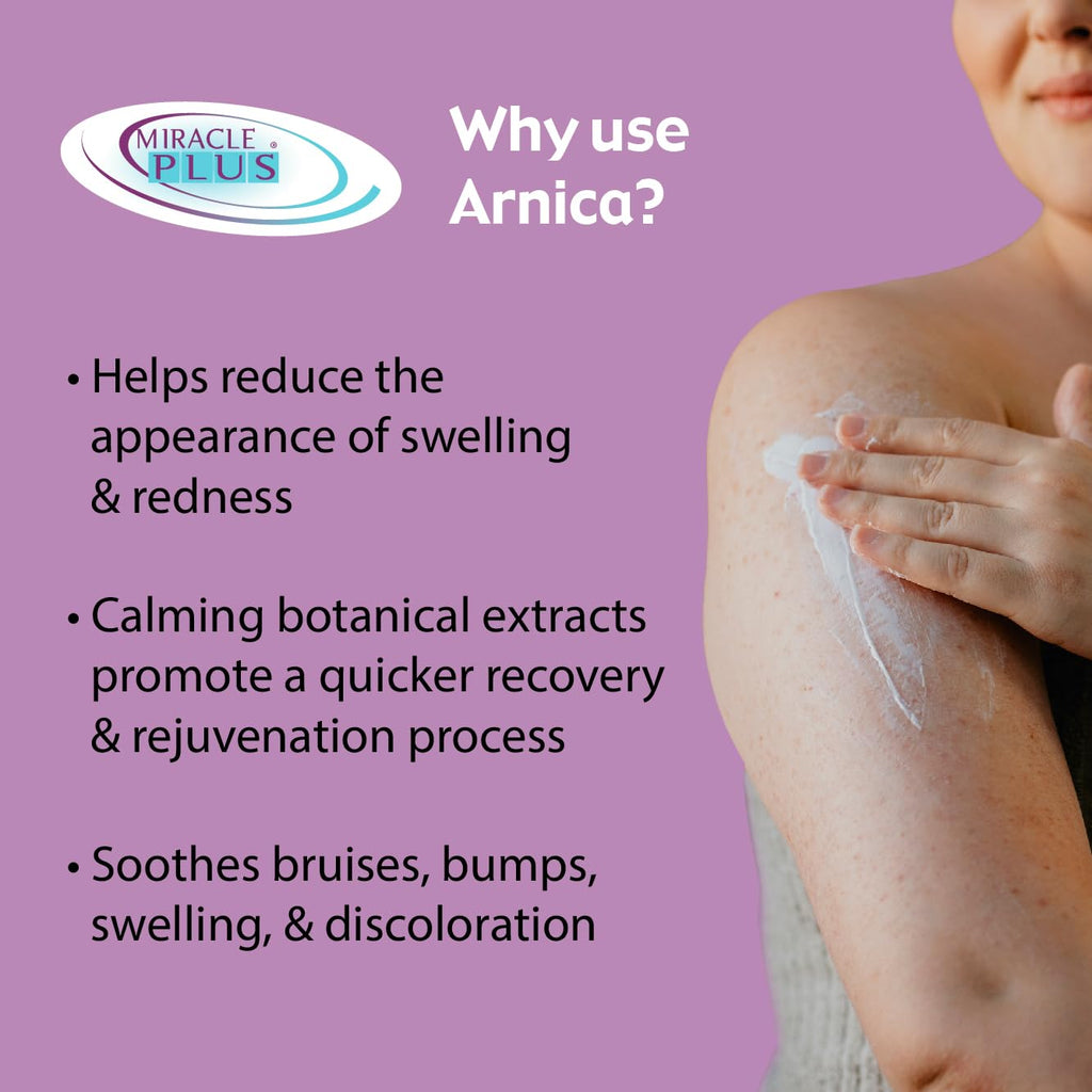 Miracle Plus Arnica Cream Extra Strength Bruise Relief Lotion For Bruising And Swelling On Skin | Arnica Gel, Vitamin K Cream, Skin Care | Moisturizing Bruise Formula With Horse Chestnut, 2-Pack - TrustMedUSA