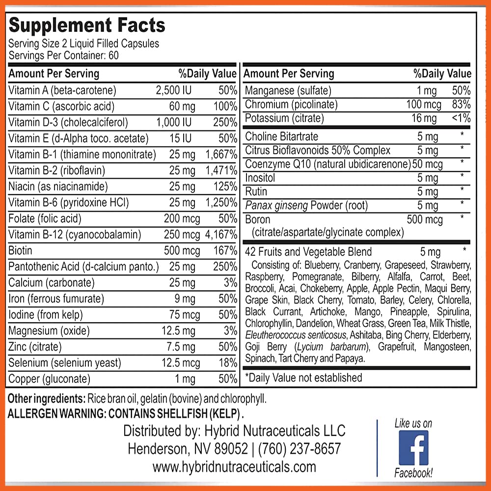 MiracleMulti Liquid Multivitamin Capsules for Men & Women - Complete Whole Food Blend Daily Vitamin & Mineral Supplement with CoQ10, B12, 42 Superfood Enzyme - 120 Softgels - TrustMedUSA
