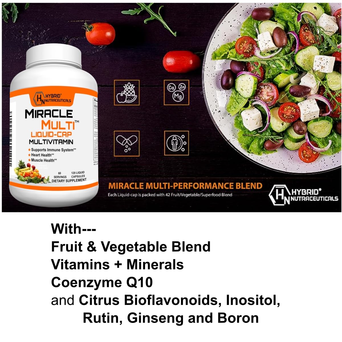 MiracleMulti Liquid Multivitamin Capsules for Men & Women - Complete Whole Food Blend Daily Vitamin & Mineral Supplement with CoQ10, B12, 42 Superfood Enzyme - 120 Softgels - TrustMedUSA