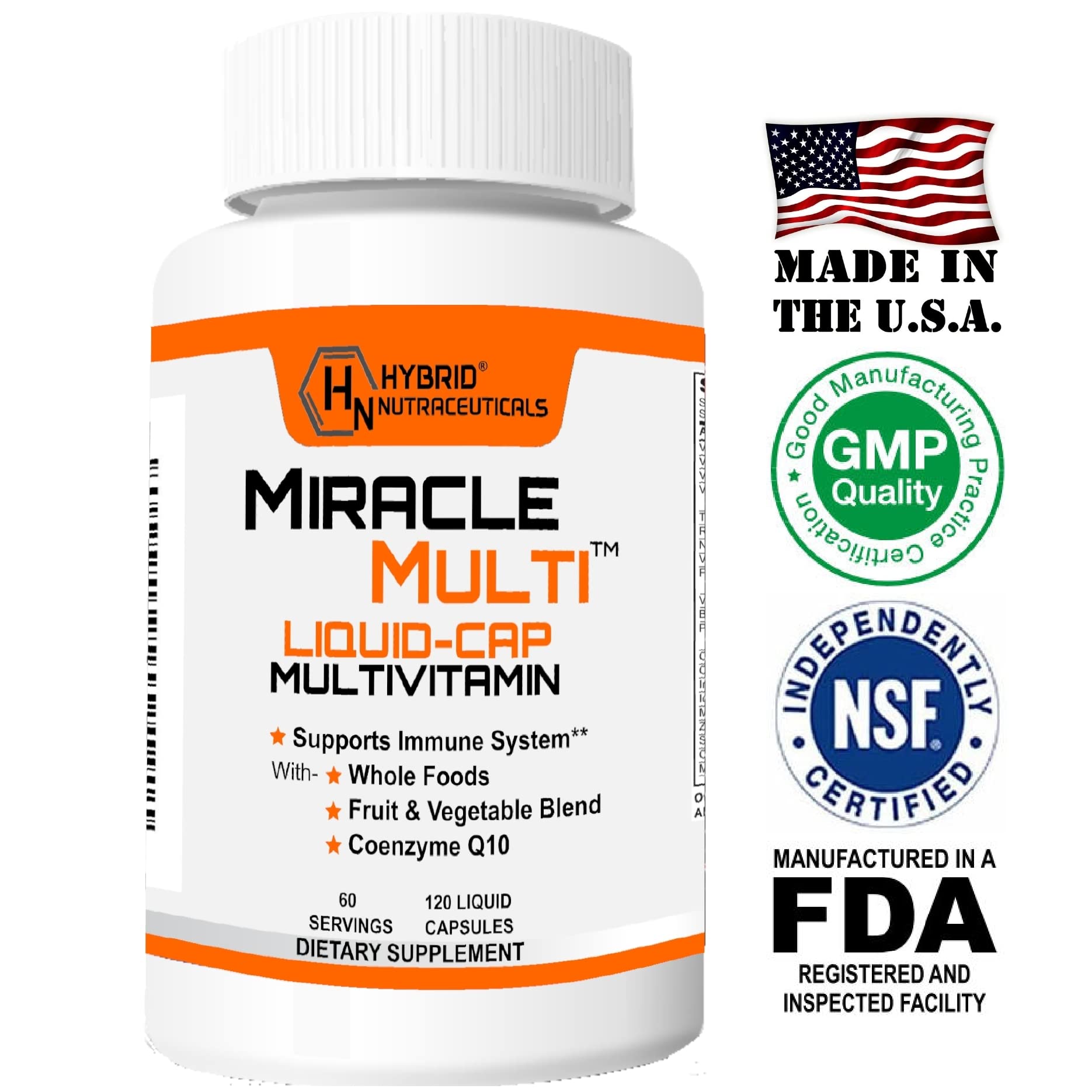 MiracleMulti Liquid Multivitamin Capsules for Men & Women - Complete Whole Food Blend Daily Vitamin & Mineral Supplement with CoQ10, B12, 42 Superfood Enzyme - 120 Softgels - TrustMedUSA