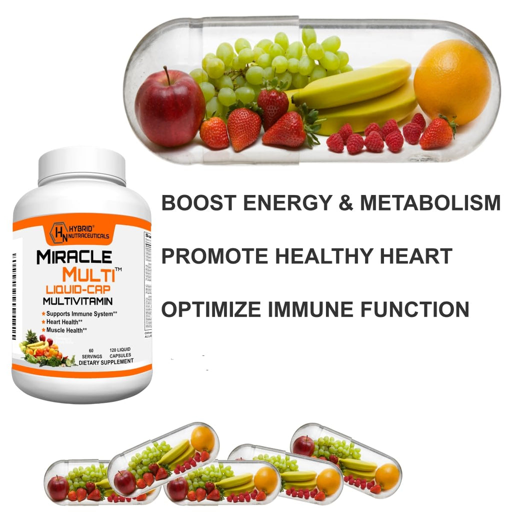 MiracleMulti Liquid Multivitamin Capsules for Men & Women - Complete Whole Food Blend Daily Vitamin & Mineral Supplement with CoQ10, B12, 42 Superfood Enzyme - 120 Softgels - TrustMedUSA