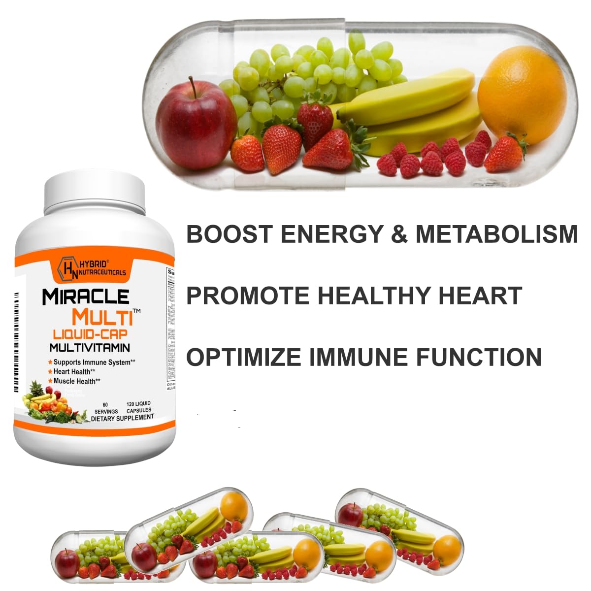 MiracleMulti Liquid Multivitamin Capsules for Men & Women - Complete Whole Food Blend Daily Vitamin & Mineral Supplement with CoQ10, B12, 42 Superfood Enzyme - 120 Softgels - TrustMedUSA