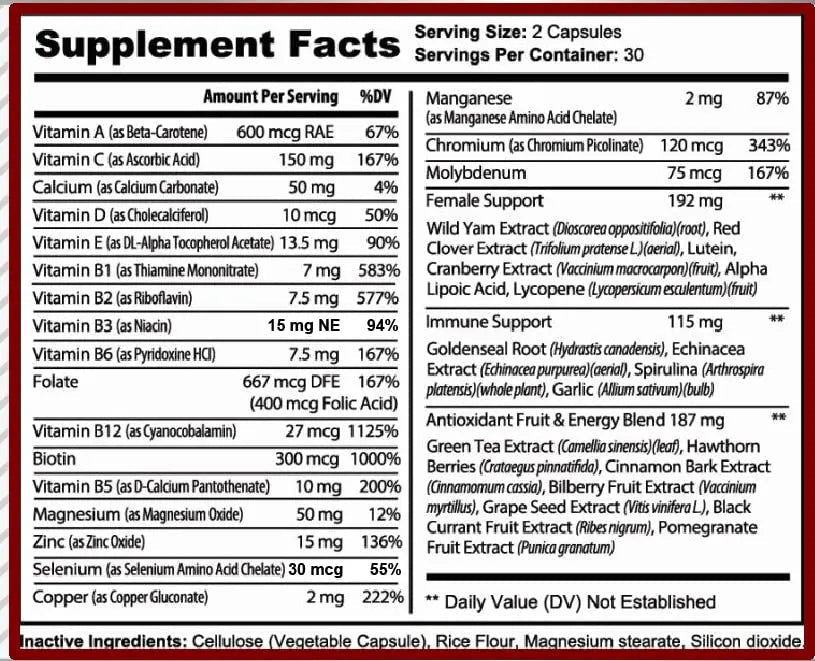 MiracleMulti Multivitamin for Women - Female Support Formula, Immune Support, Minerals, Biotin, Antioxidants & Superfoods Blend – 60 Capsules - TrustMedUSA