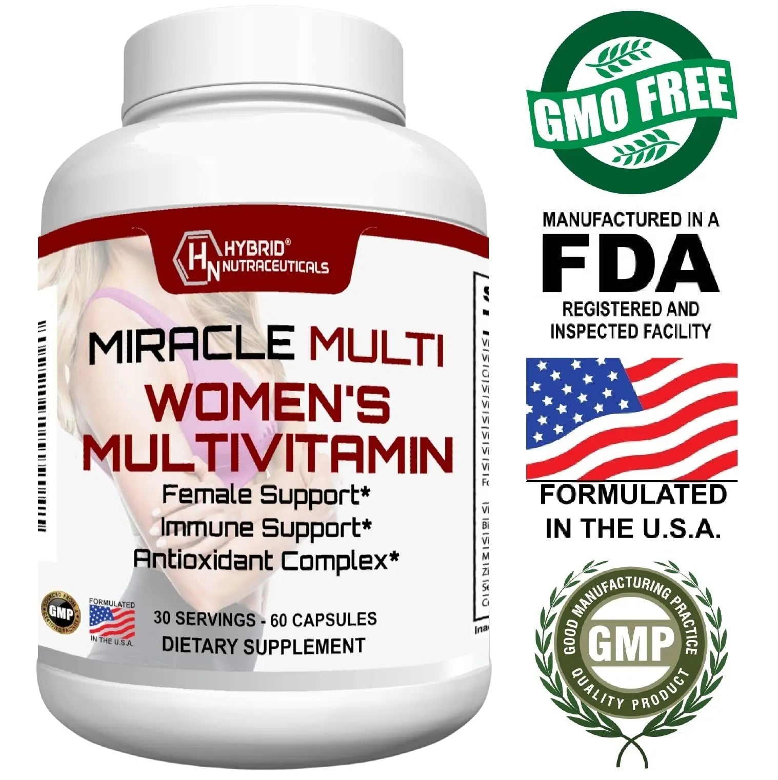 MiracleMulti Multivitamin for Women - Female Support Formula, Immune Support, Minerals, Biotin, Antioxidants & Superfoods Blend – 60 Capsules - TrustMedUSA