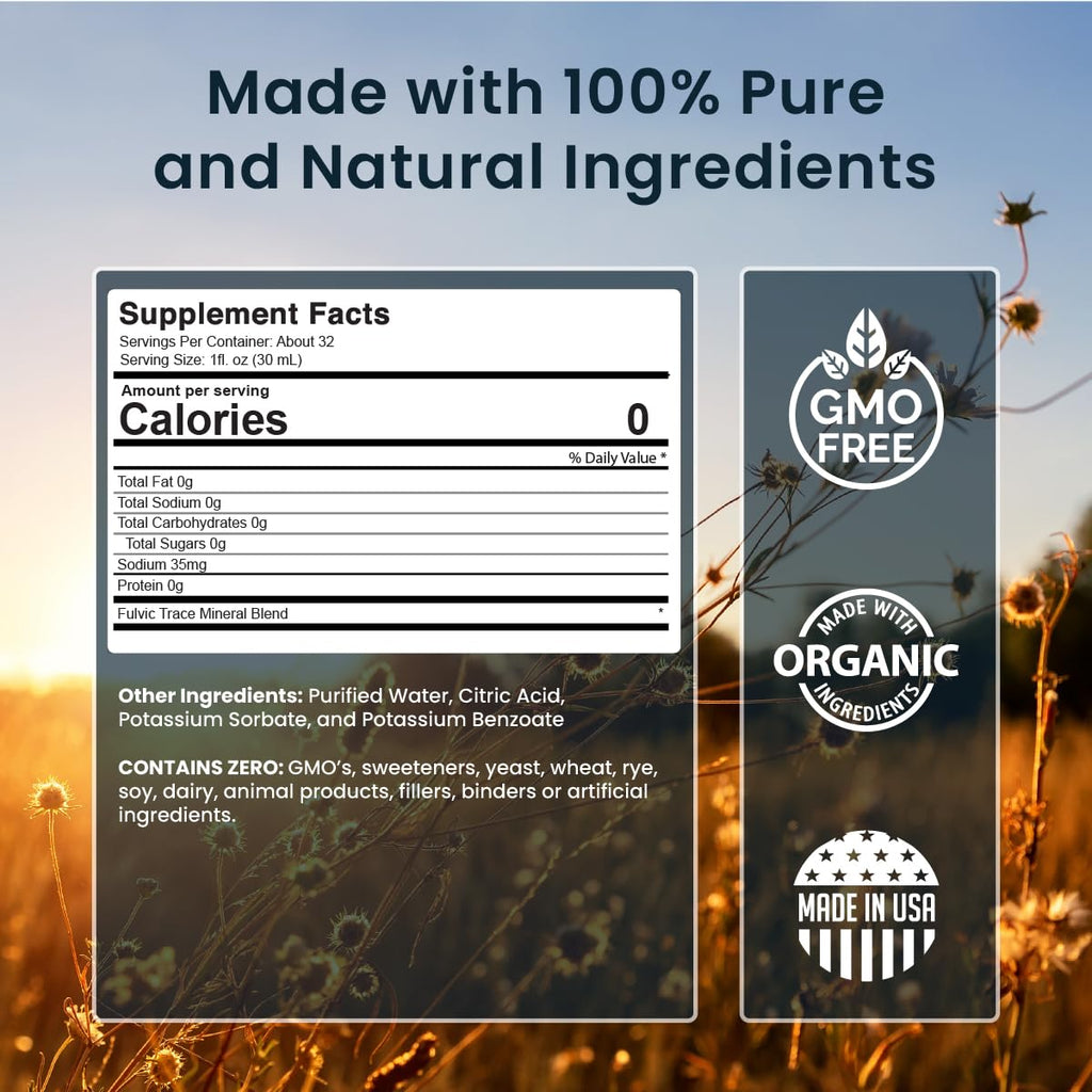 Miracles of Health Liquid Chelated Minerals - Organic Humic Fulvic Mineral Blend - 72+ Plant-Based Minerals, 20 Essential Amino Acids - 100% Natural - 1 Month Supply, 32 fl. oz - TrustMedUSA