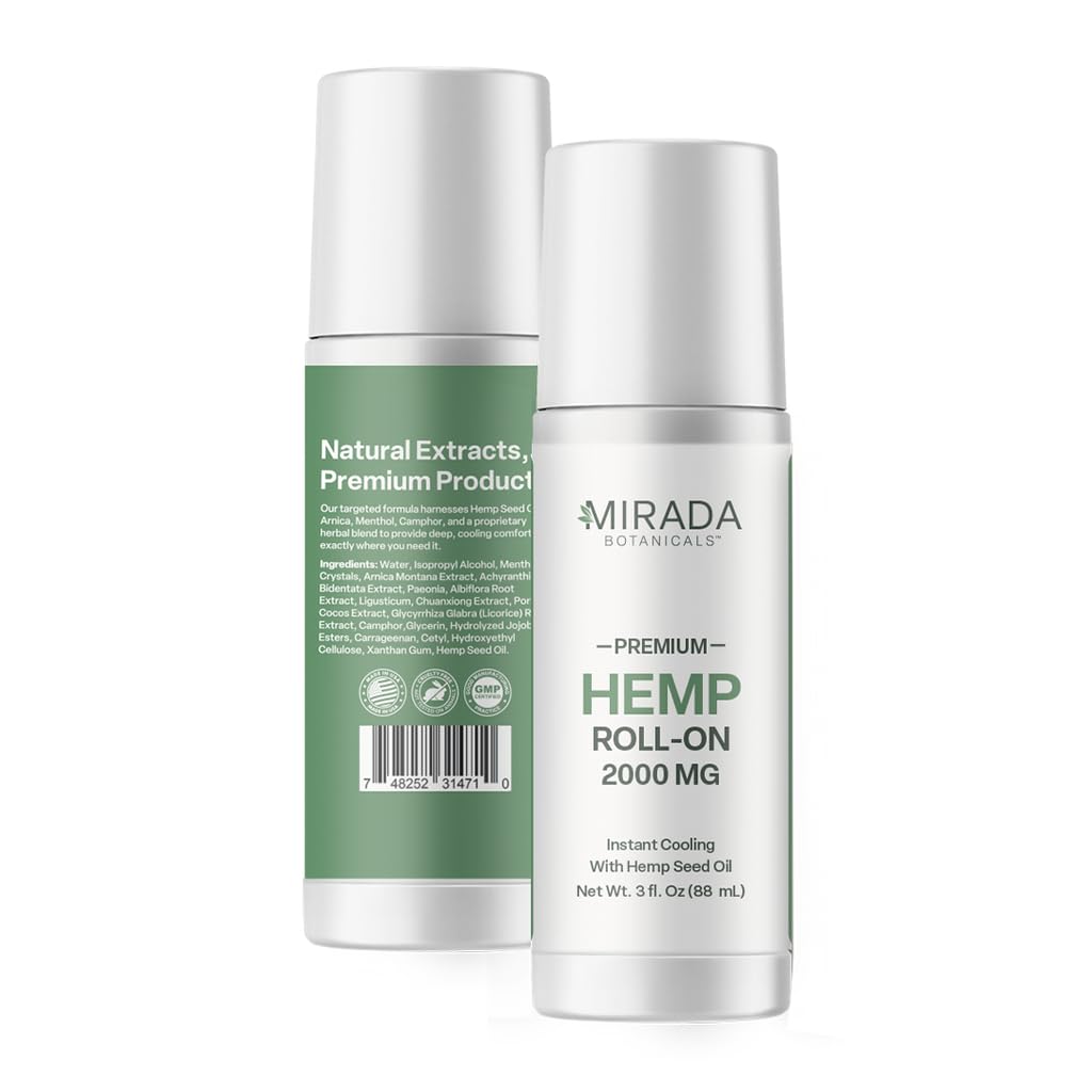Mirada Botanicals Hemp Cooling Relief Roll-On – 2000mg - Menthol & Arnica – Muscle & Joint Support - TrustMedUSA
