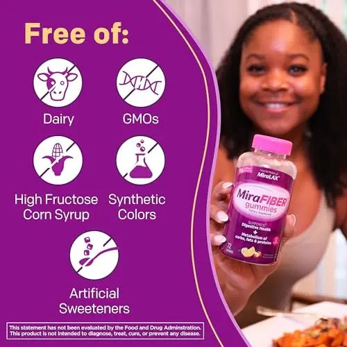 MiraLAX: MiraFIBER Gummies, 8g of Daily Prebiotic Fiber with B Vitamins to Support - TrustMedUSA