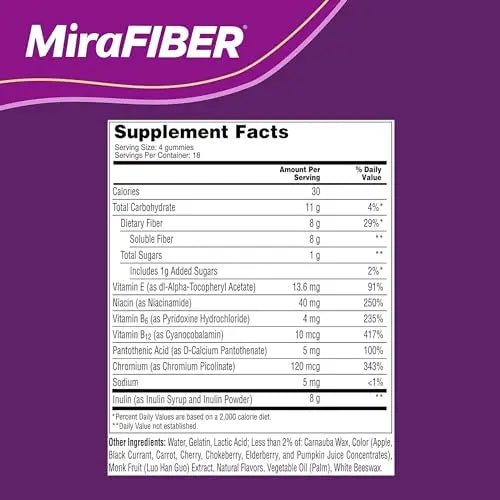 MiraLAX New MiraFIBER Gummies, 8g of Daily Prebiotic Fiber with B Vitamin - TrustMedUSA