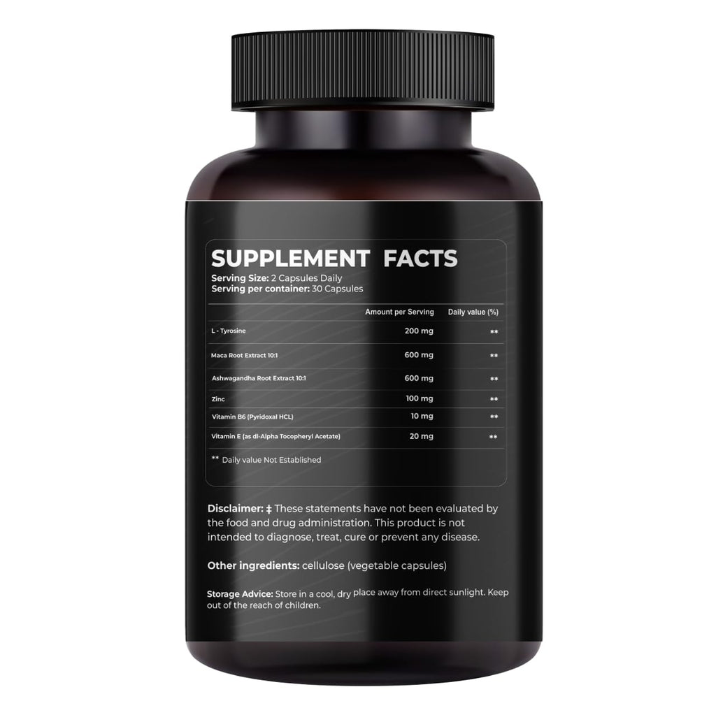 Mishas Nutraceuticals L-Tyrosine with Maca Root, Ashwagandha & Vitamins Complex – Energy, Mental Focus, Stress Relief & Immunity Support – 60 Capsules (30 Servings) - TrustMedUSA