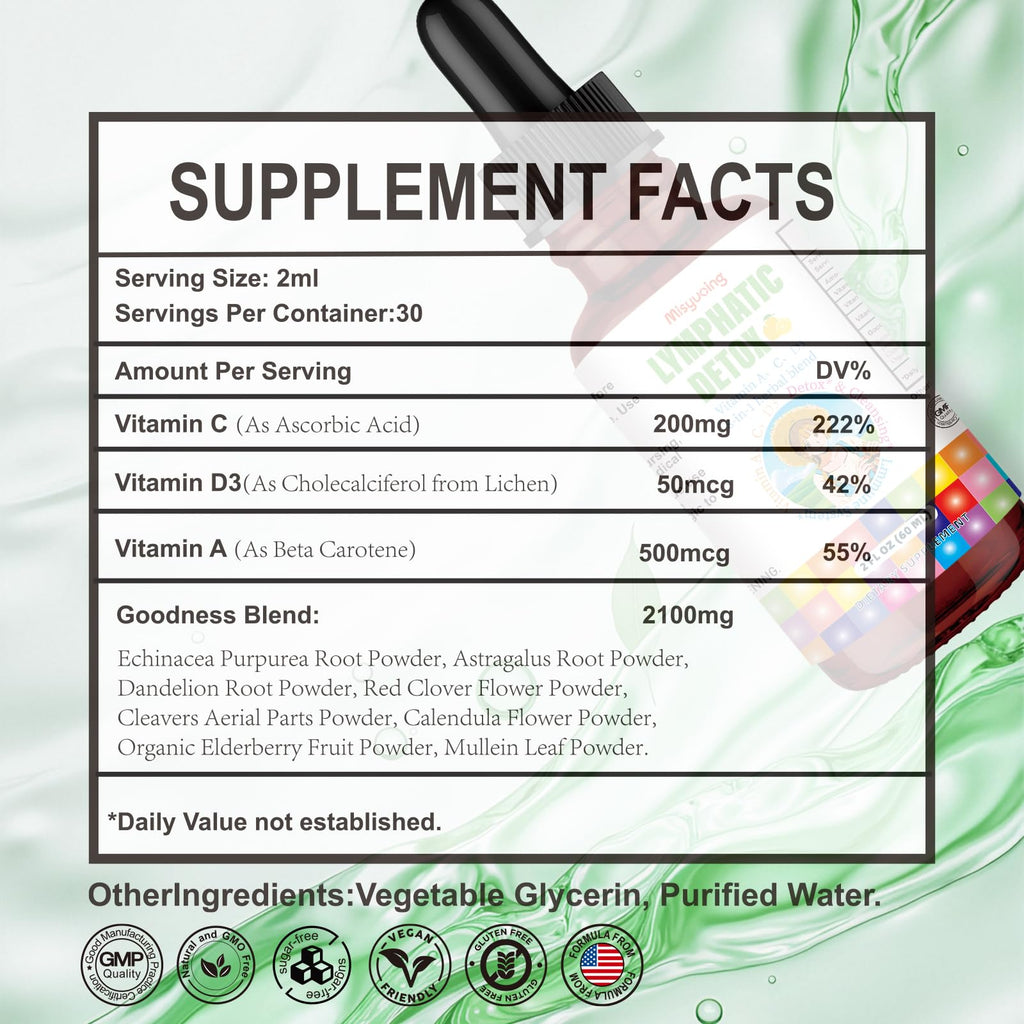 Misyvoing Liposomal Lymphatic Detox & Drainage Drops –Multivitamins A、C、D + Herbal Blend with Elderberry & Echinacea– Supports Lymphatic Drainage, Immune System & Detox - Maple Wellness Supplements