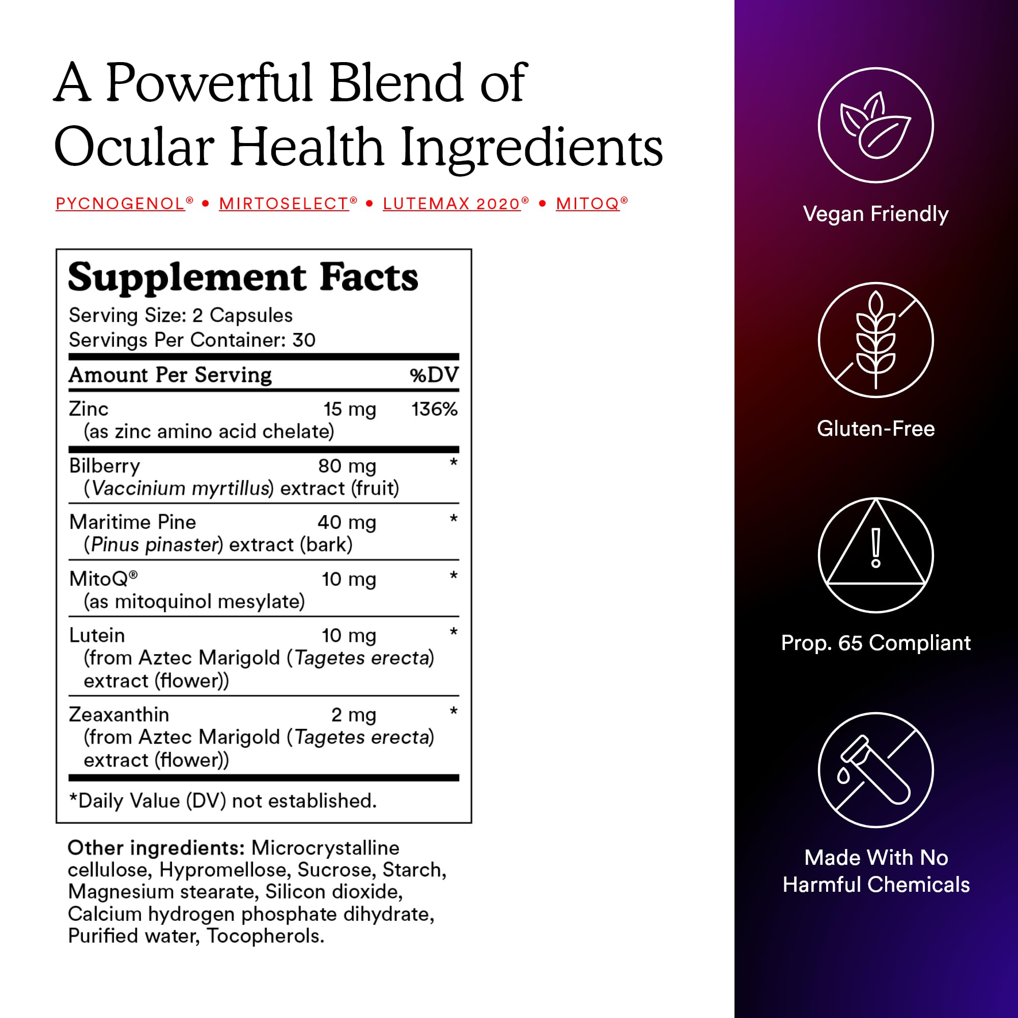 MitoQ +Eye – Eye Health Supplement with Lutein & Zeaxanthin (5:1 Ratio), Bilberry, Maritime Pine Bark, Zinc, Mitoquinol | Supports Macular Health, Visual Clarity & Blue Light Defense - TrustMedUSA