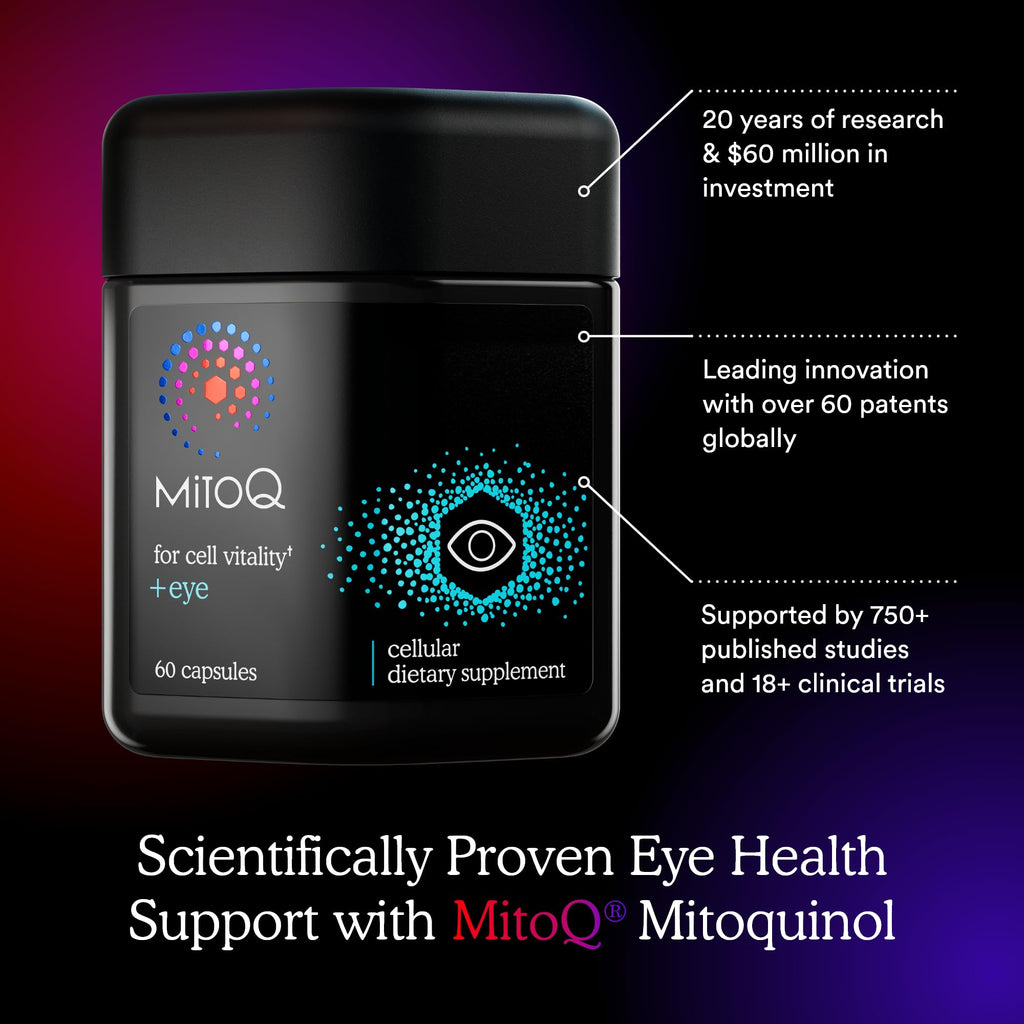 MitoQ +Eye – Eye Health Supplement with Lutein & Zeaxanthin (5:1 Ratio), Bilberry, Maritime Pine Bark, Zinc, Mitoquinol | Supports Macular Health, Visual Clarity & Blue Light Defense - TrustMedUSA
