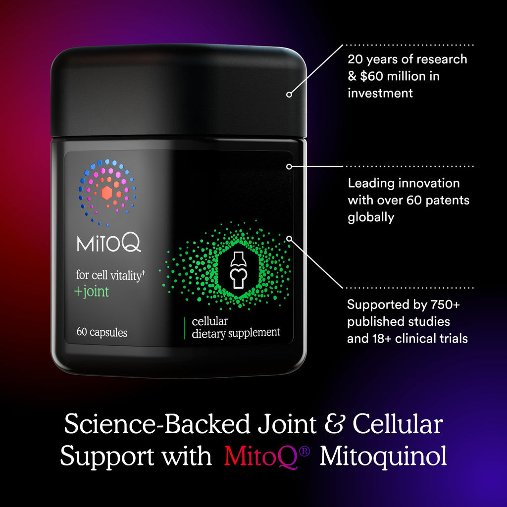 MitoQ +Joint Advanced CoQ10 Antioxidant Supplement - Contains Mitoquinol Mesylate & Green Lipped Mussel Omega Oil Extract - Supports Healthy Joint, Mobility and Cell Vitality (60 Softgel Capsules) - TrustMedUSA