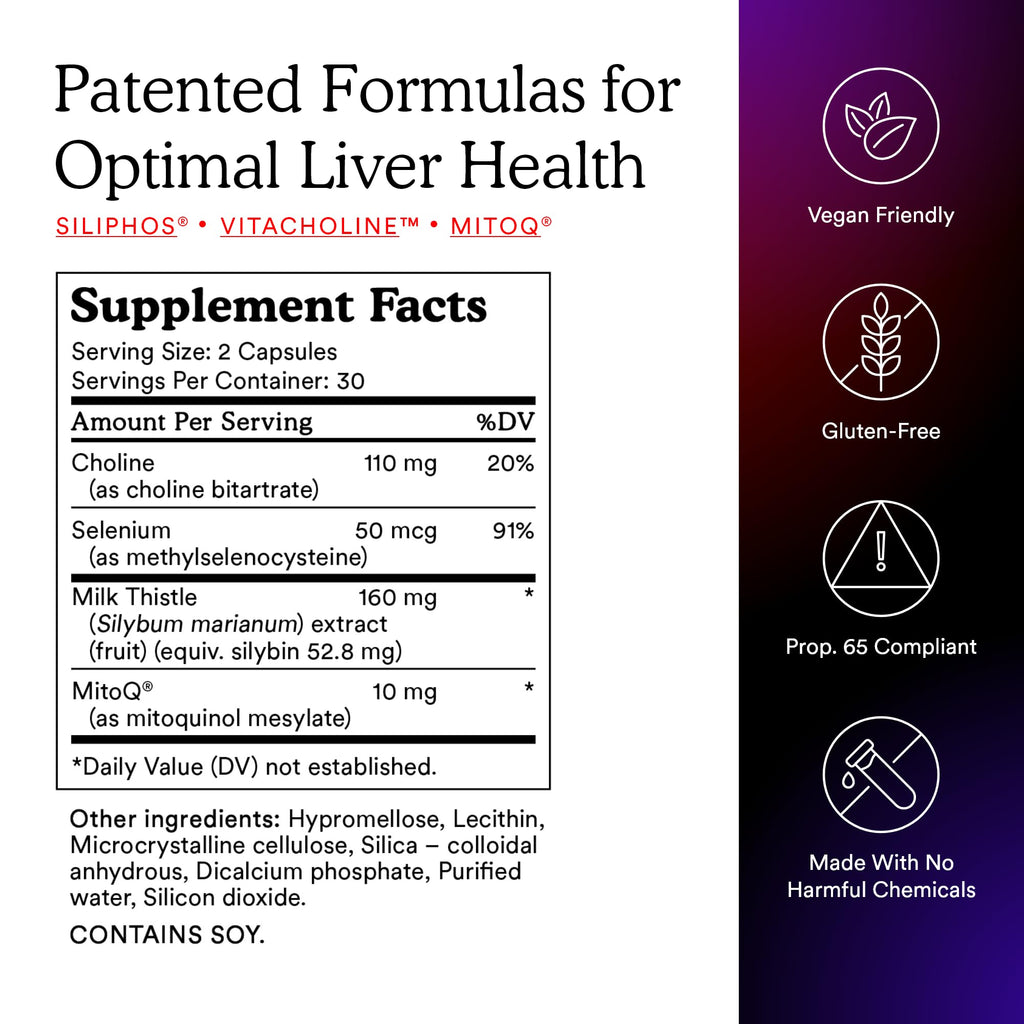 MitoQ +Liver – Advanced Liver Supplement with Highly Bioavailable Milk Thistle, Choline, Selenium Mitoquinol – Supports Metabolism, Body’s Natural Detoxification & Liver Health – 60 Capsules - TrustMedUSA