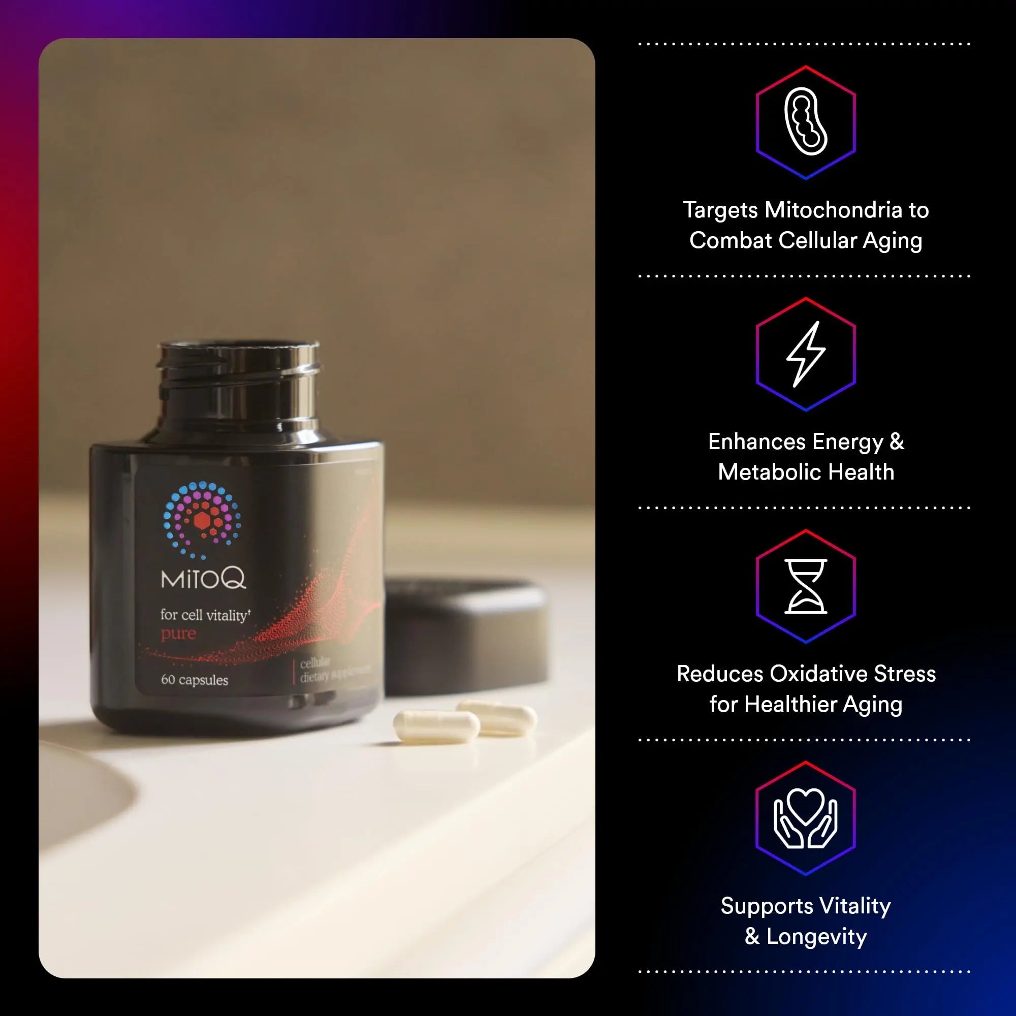 MitoQ Pure Advanced Mitochondria Supplement Superior Bioavailability to CoQ10 | Reduces Free Radical Damage for Healthy Aging, Metabolism, Heart Health, Energy, Strength & Mobility - TrustMedUSA