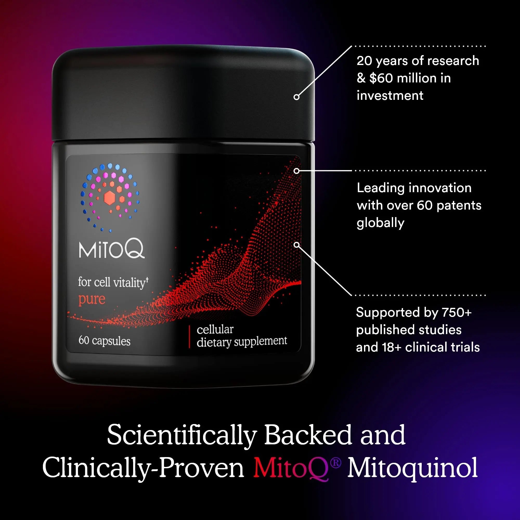 MitoQ Pure Advanced Mitochondria Supplement Superior Bioavailability to CoQ10 | Reduces Free Radical Damage for Healthy Aging, Metabolism, Heart Health, Energy, Strength & Mobility - TrustMedUSA