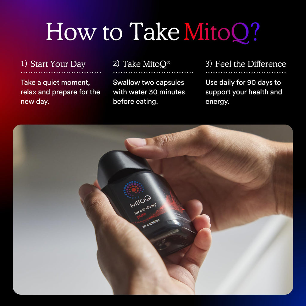 MitoQ Pure Advanced Mitochondria Supplement Superior Bioavailability to CoQ10 | Reduces Free Radical Damage for Healthy Aging, Metabolism, Heart Health, Energy, Strength & Mobility - TrustMedUSA