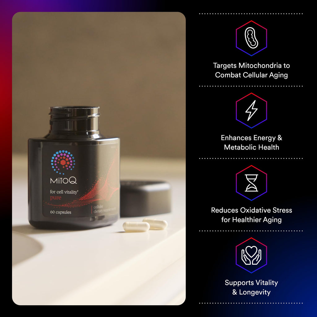 MitoQ Pure Advanced Mitochondria Supplement Superior Bioavailability to CoQ10 | Reduces Free Radical Damage for Healthy Aging, Metabolism, Heart Health, Energy, Strength & Mobility - TrustMedUSA
