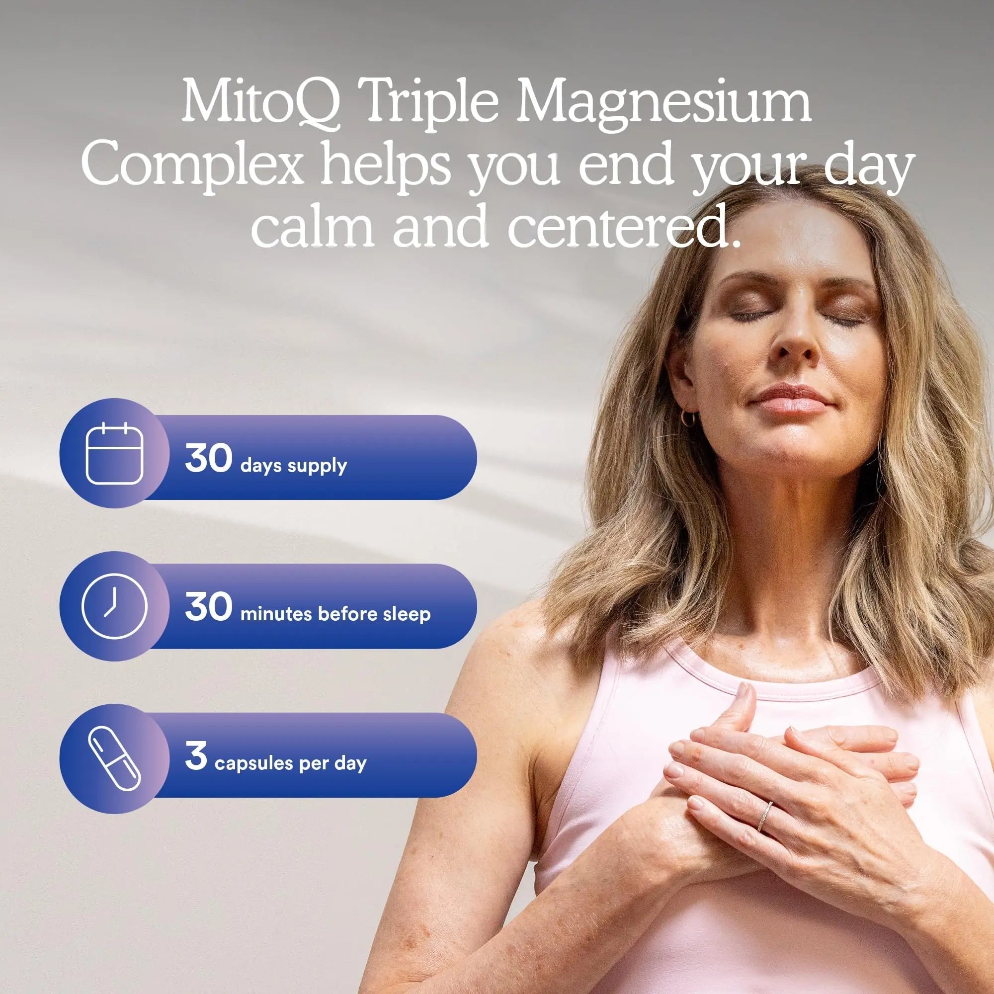 MitoQ Triple Magnesium Complex | Magnesium Glycinate, Taurinate, Oxide with GABA for Heart Health, Stress Management, & Deeper Sleep | High Absorption | 90 Capsules - TrustMedUSA