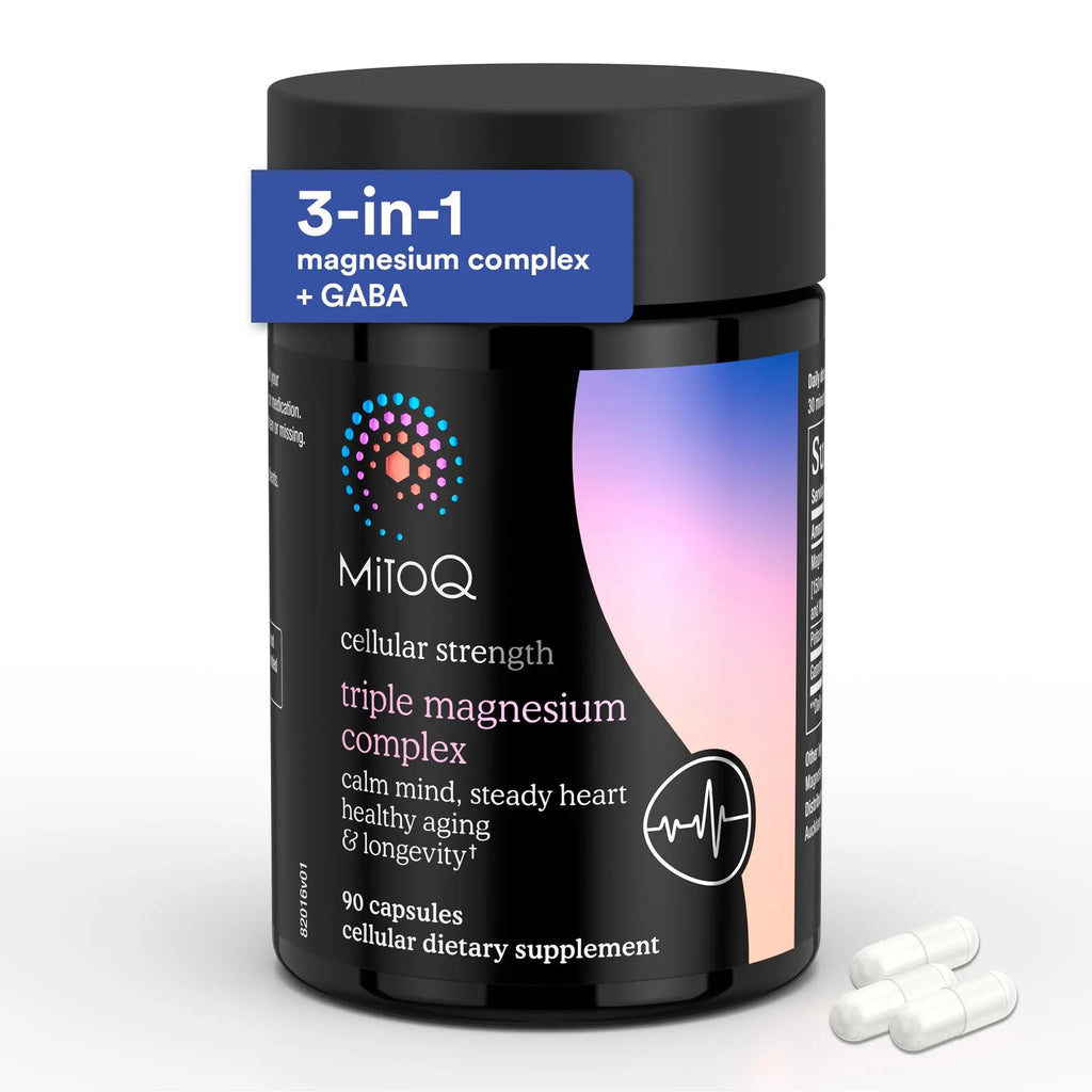 MitoQ Triple Magnesium Complex | Magnesium Glycinate, Taurinate, Oxide with GABA for Heart Health, Stress Management, & Deeper Sleep | High Absorption | 90 Capsules - TrustMedUSA