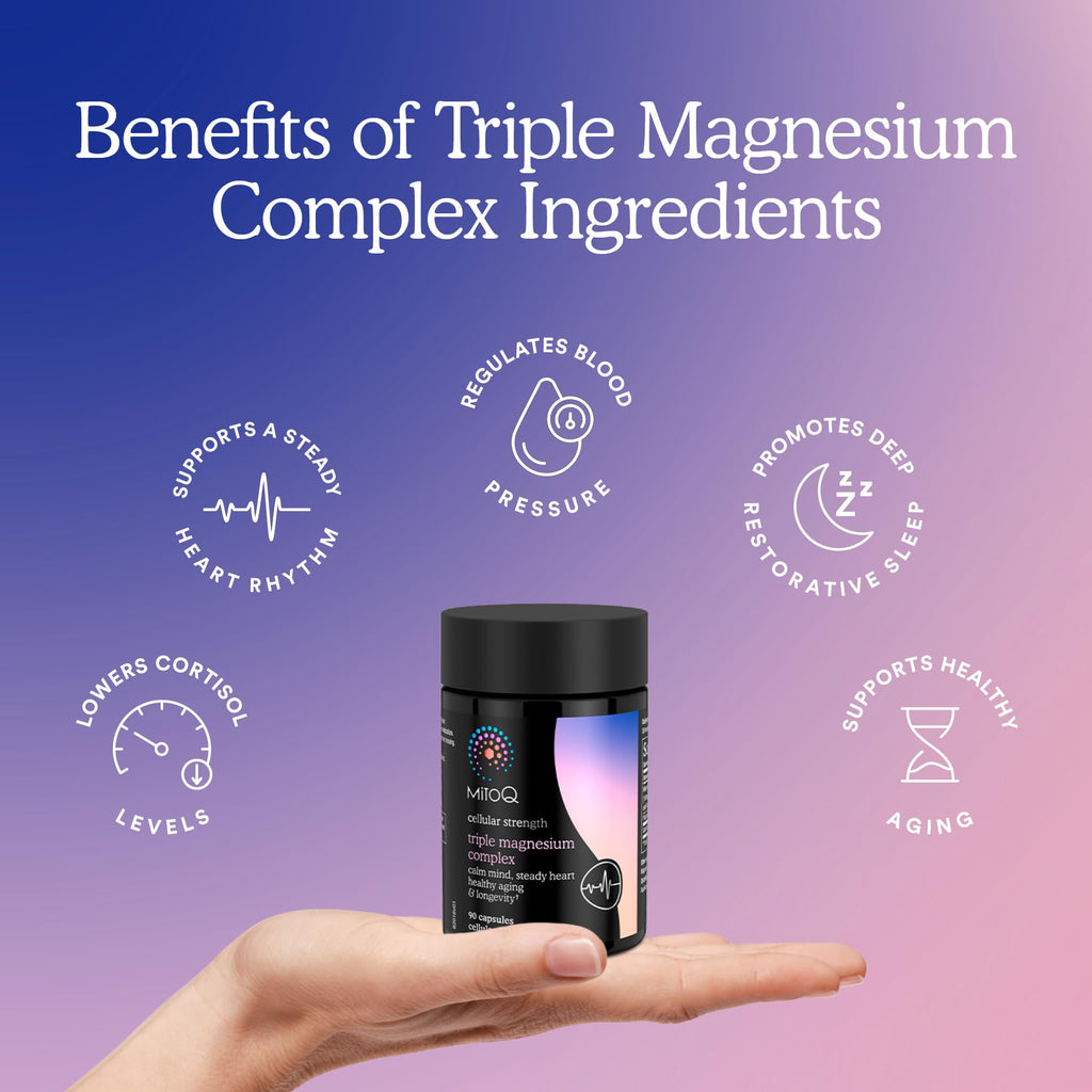 MitoQ Triple Magnesium Complex | Magnesium Glycinate, Taurinate, Oxide with GABA for Heart Health, Stress Management, & Deeper Sleep | High Absorption | 90 Capsules - TrustMedUSA