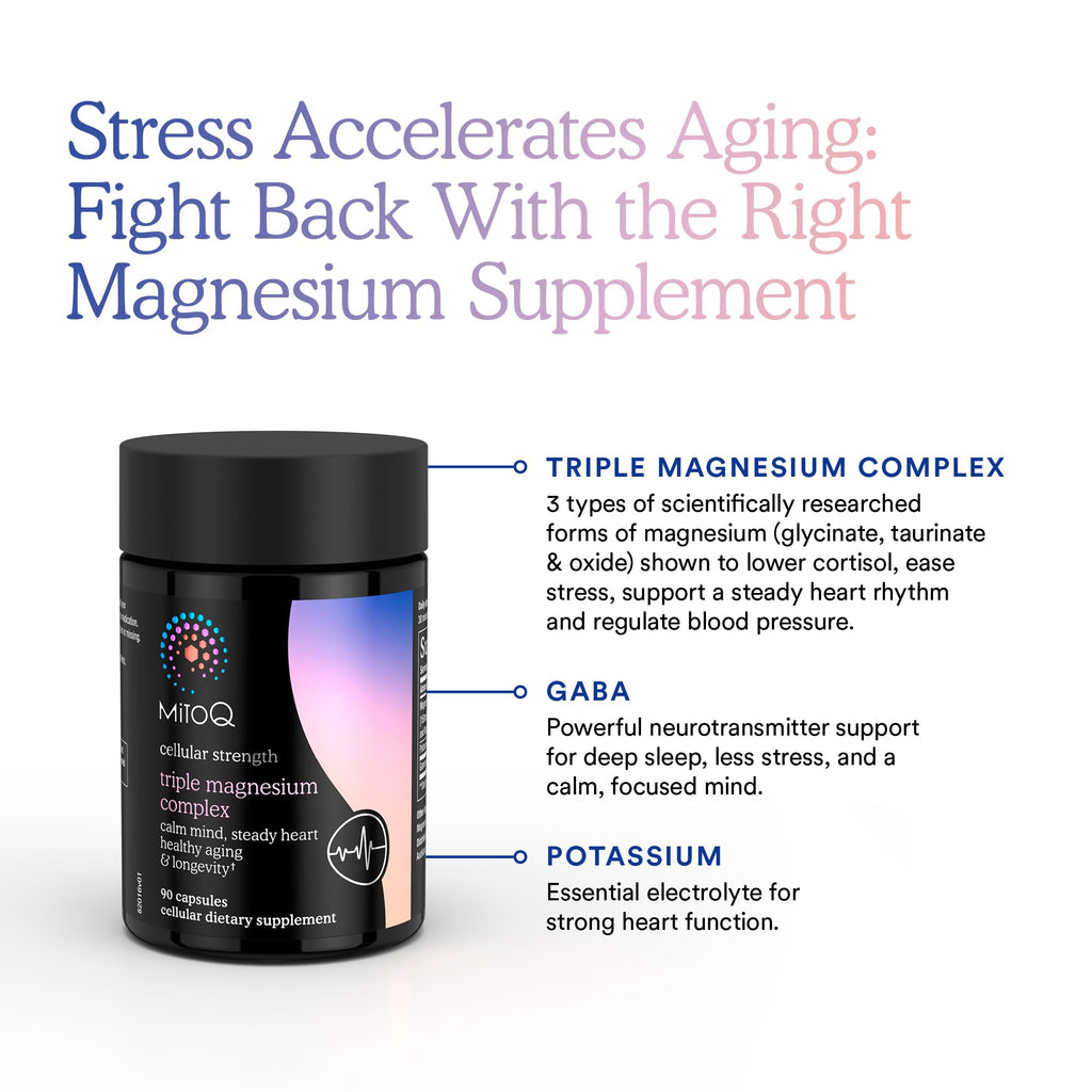 MitoQ Triple Magnesium Complex | Magnesium Glycinate, Taurinate, Oxide with GABA for Heart Health, Stress Management, & Deeper Sleep | High Absorption | 90 Capsules - TrustMedUSA