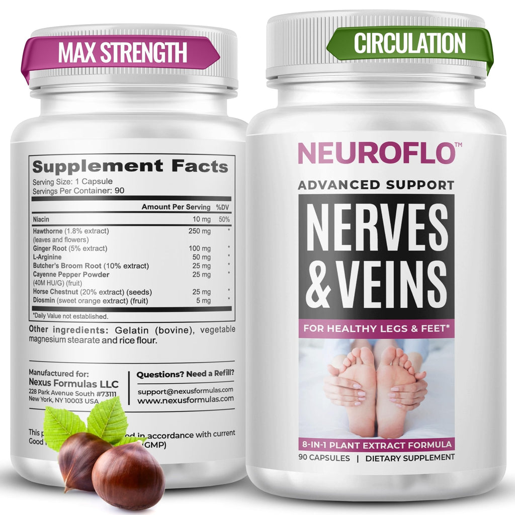 Mizzle Leg Circulation Supplement - Supports Nerves, Veins with 1470mg, 8 in 1 Capsule of Chestnut, Diosmin, Hawthorn for Maximum Relief in Toes, Feet, Ankles, Calves, Legs - Neuroflo - TrustMedUSA