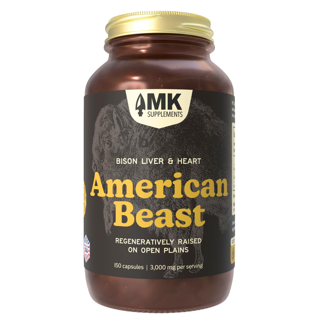 MK Supplements American Beast | Bison Liver & Heart Capsules | ~49x More CoQ10 Than Beef Liver | Regeneratively Raised Bison | 150 Capsules - TrustMedUSA