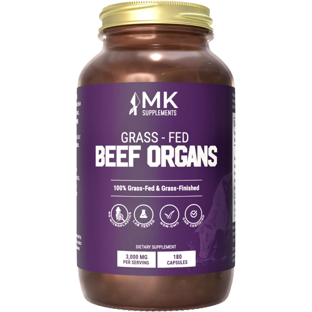 MK Supplements Grass-Fed Beef Organs Capsules | 5 Organs in Nature-Identical Ratios | B12, Copper & Heme Iron | Regeneratively Raised | 150 Capsules - TrustMedUSA
